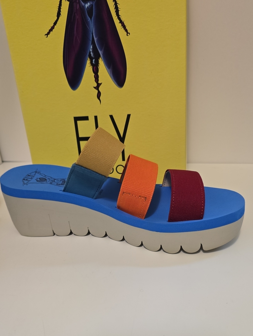 Fly London Multi-Color Platform Slide Sandals - New In Box Sz 8 - Picture 5 of 9